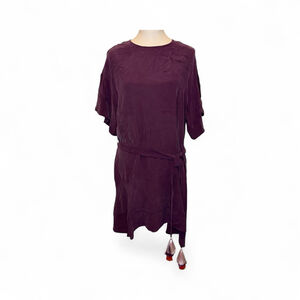 Women's Marie Oliver Purple 100% Silk Short Sleeve Dress XS Pink Orange Tassels